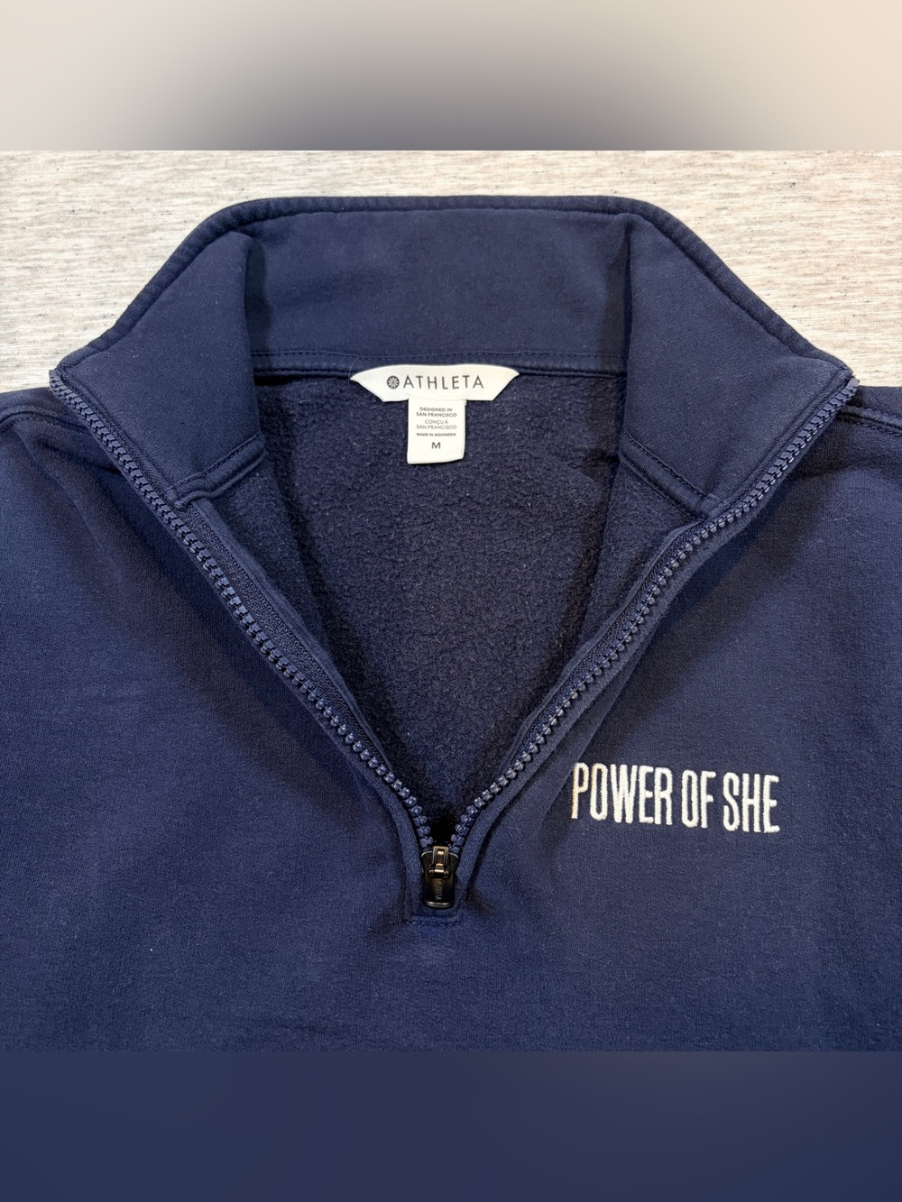 Athleta Womens Navy Blue Power of She Quarter Zip Sweatshirt Size Medium